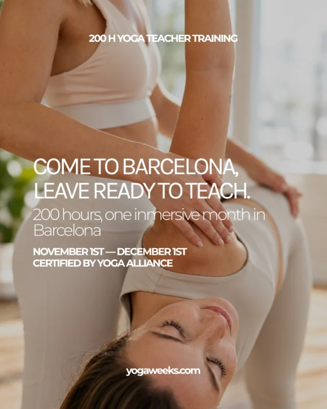 What if one month could change the way you understand yoga?
Not just how you practise it. But how you understand it, share it and, maybe, teach it.This November, join us in Barcelona for an immersive 200h Yoga Teacher Training designed to take you beyond your own practice.
200 hours. One immersive month. Maximum 14 students. Personal mentorship. Teaching practice from the first week.You don’t need to arrive feeling ready to teach. That’s what the journey is for.
Come to Barcelona. Leave ready to teach.
 📅 November 1st — December 1st — Barcelona · Training in English Limited spots available — maximum 14 students | Discover the full training and secure your spot through the link in bio.#yogateachertraining #200ytt #yoga #yogabarcelona #teachertraining